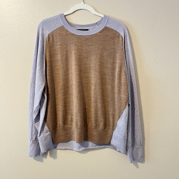 100% Merino Wool Women’s Washable Banana Republic Two Tone Crewneck Preppy Brown - Picture 1 of 8